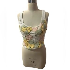 💐NWT Full Circle Trend MultiColor  Floral Crochet Tank Top Women’s Size Large 💐